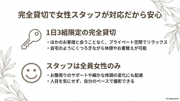 完全貸切で女性スタッフが対応だから安心