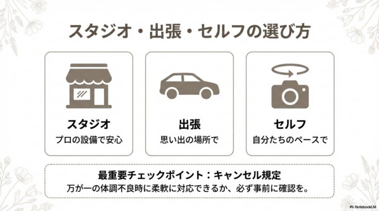マタニティフォトのスタジオ・出張・セルフの選び方
