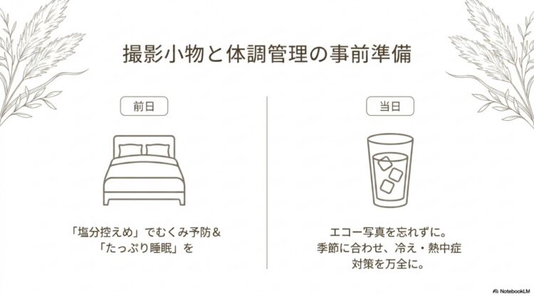撮影小物と体調管理の事前準備